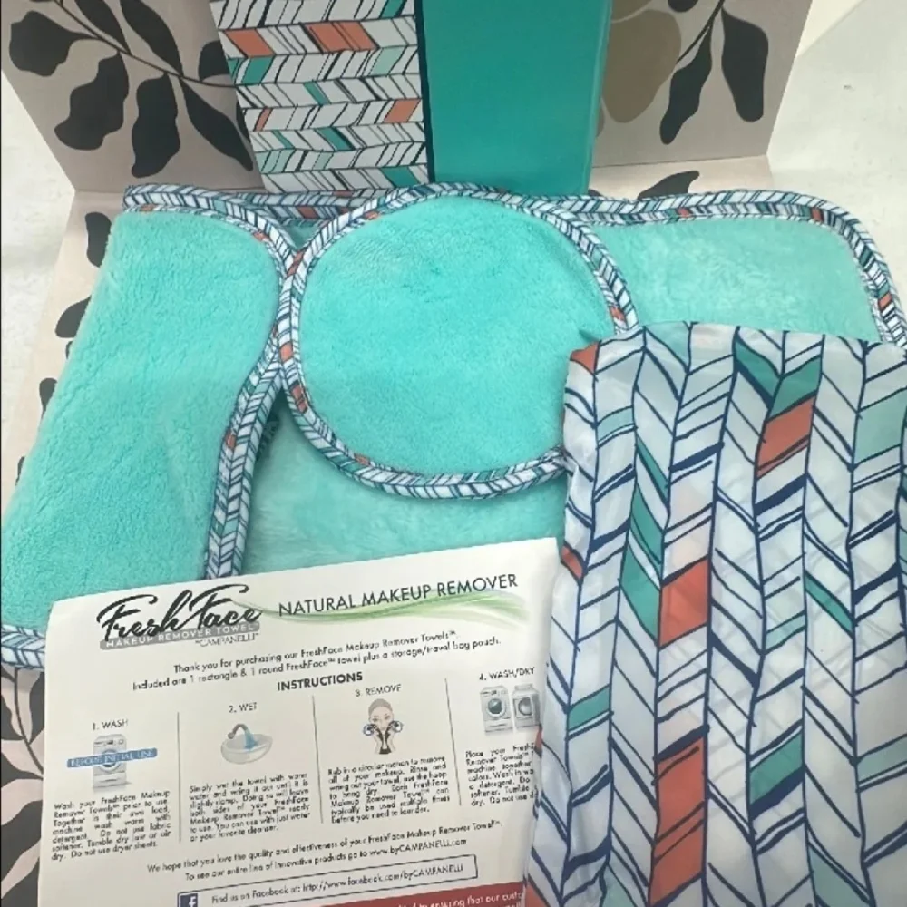 Makeup Remover Towel Wash Cloth Set Campanelli's Fresh Face Teal - New